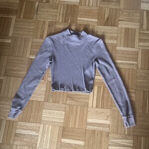 TNA Thermal Waffle Knit Mock Neck Cropped Long Sleeve Top